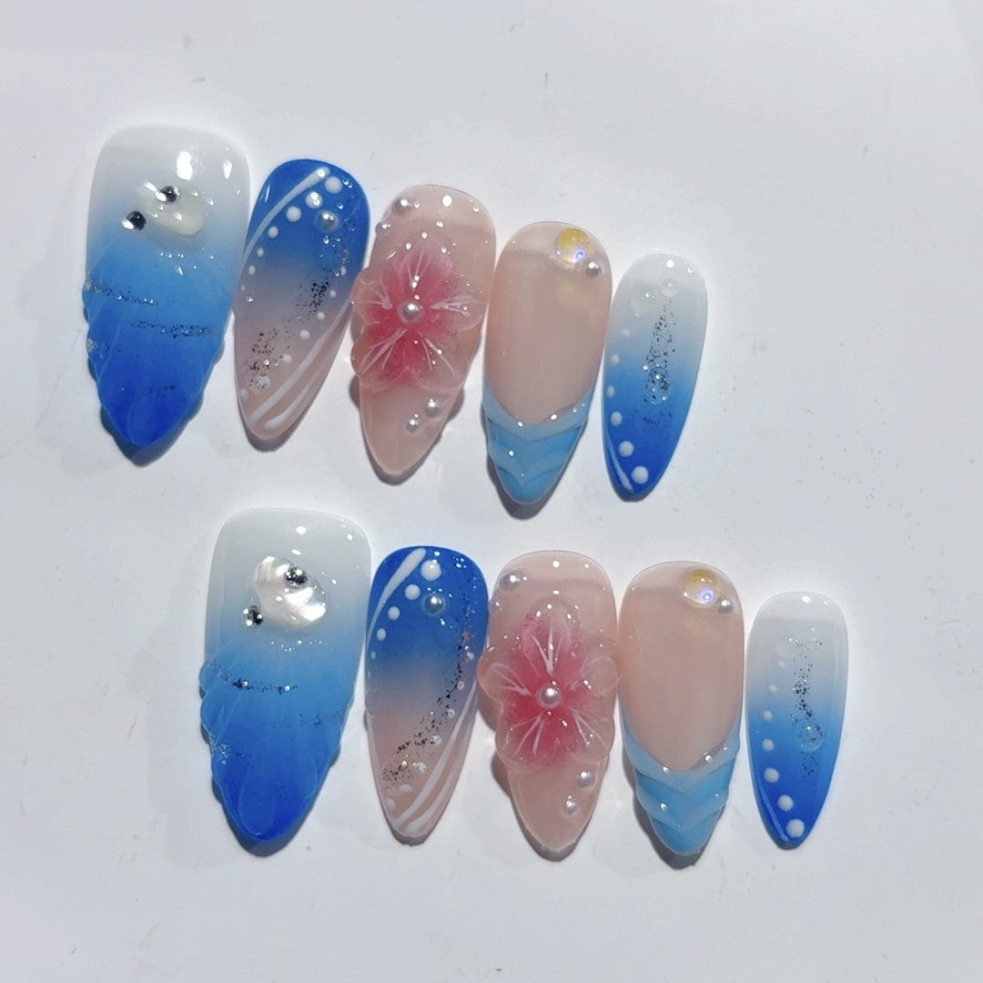 365nails - 島嶼之夜：貝殼花 — 杏仁形 手工製 立體雕刻 穿戴甲