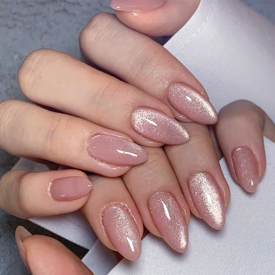 탈착형 네일 아트 완제품 — 누드 핑크 걸리시 네일 파츠, 캣아이 선명 컬러 도매｜365nails