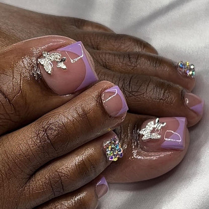 French purple feet wear nail flash diamond colored diamond flash manicure nail patch point drill butterfly toenail piece｜365nails