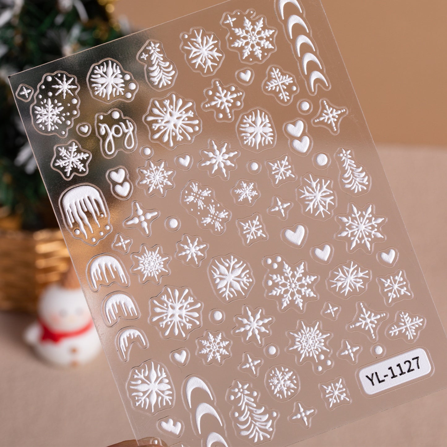 Winter Christmas Snowflake Nail Art Sticker 5D Embossed Three-dimensional White Hollow Snowflake Nail Sticker Ornament YL