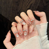 Cute Glitter Bow Pink Press On Nail Set