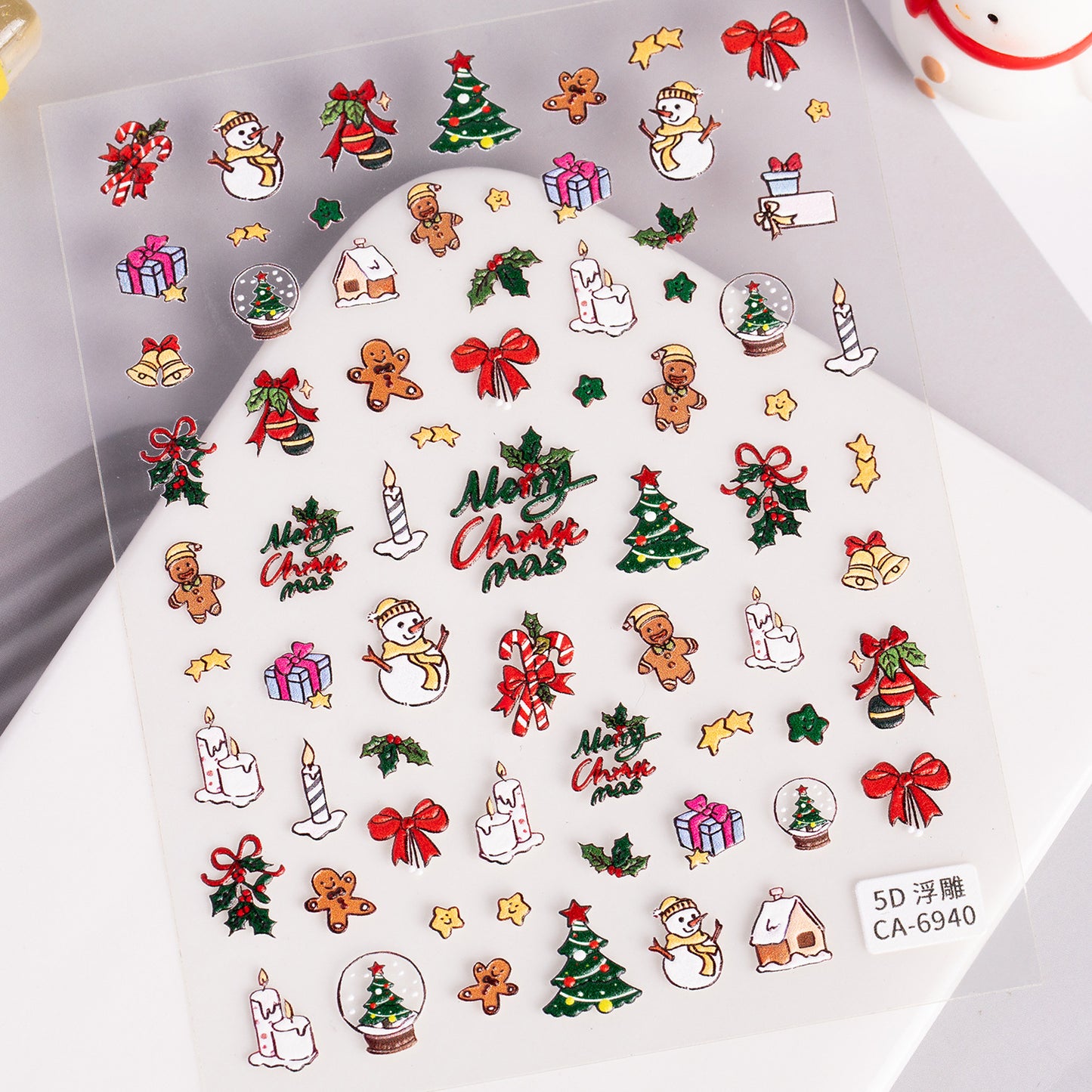 Christmas Themed Nail Art Sticker 5D Embossed Three-dimensional Santa Elk Nail Sticker Ornament CA