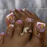 Luxury Nude & Gold Rhinestone Press On Toenails | Elegant Bling Pedicure