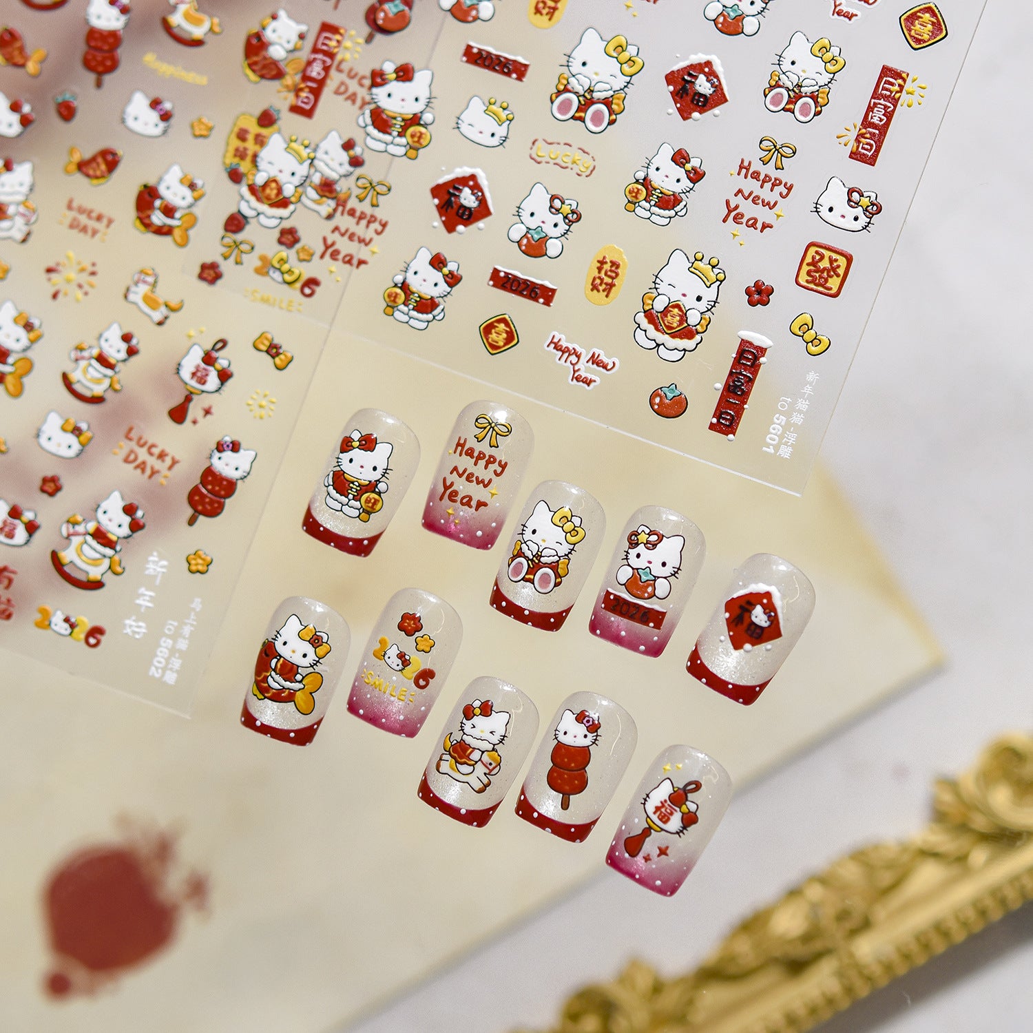 CNY Cartoon Collection: "Lucky Kitty" – 3D Embossed Nail Sticker