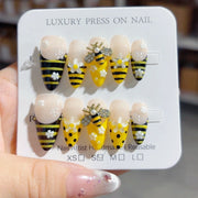 365nails-Honey Buzz: "Bumblebee Daisy" – Almond Shape Handmade 3D Carved Press-On Nails