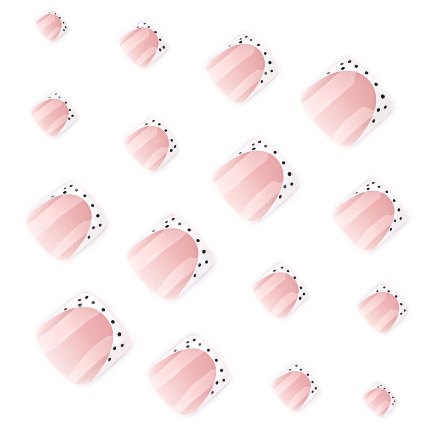 Simple french white toenail tips with black polka dot design