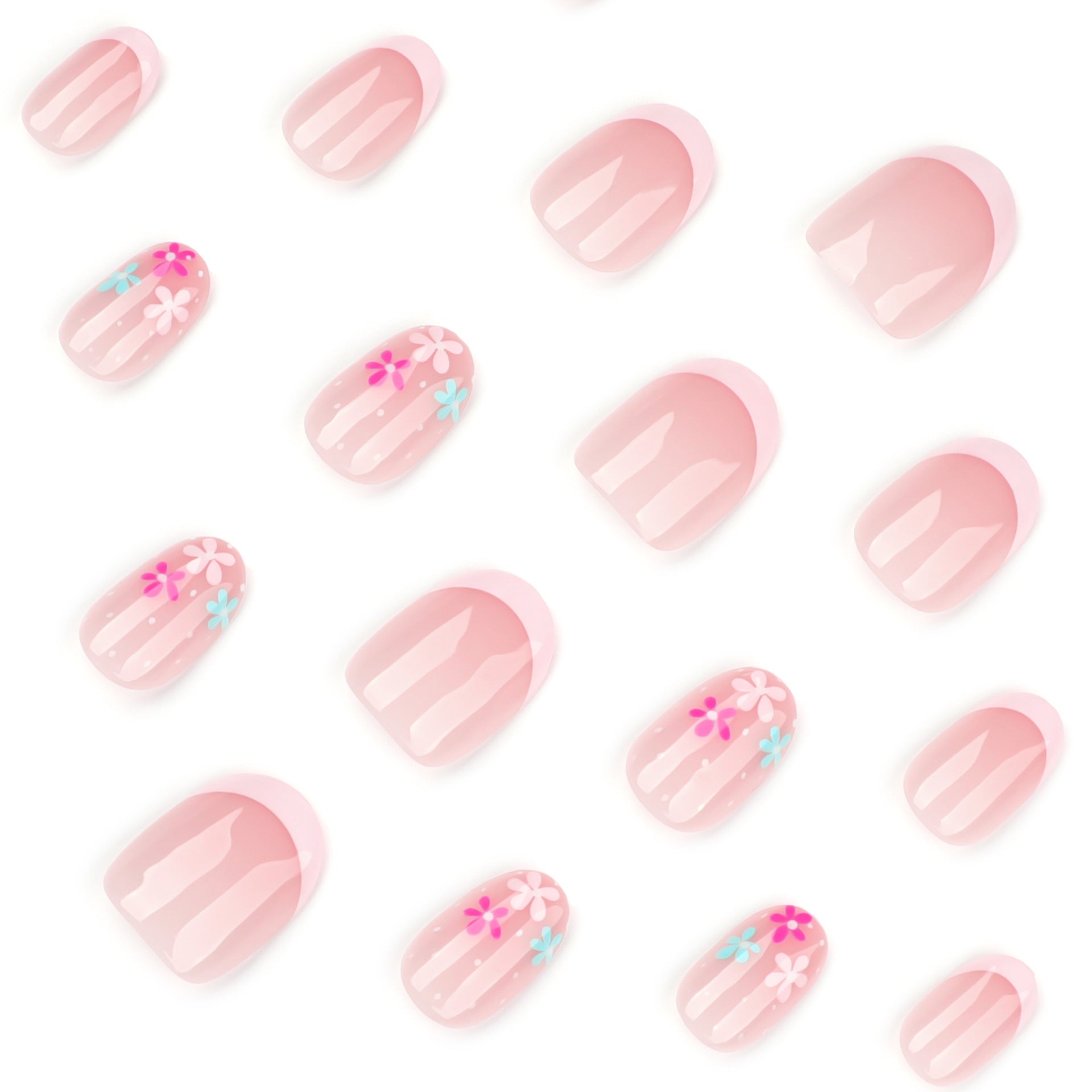 Simple French Rose Pink press on nails Color Flower Fresh Wearing False Nail Short Round Nail Art Nail Film｜365nails