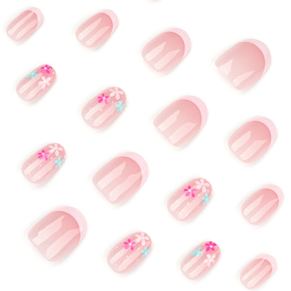 Simple French Rose Pink press on nails Color Flower Fresh Wearing False Nail Short Round Nail Art Nail Film｜365nails