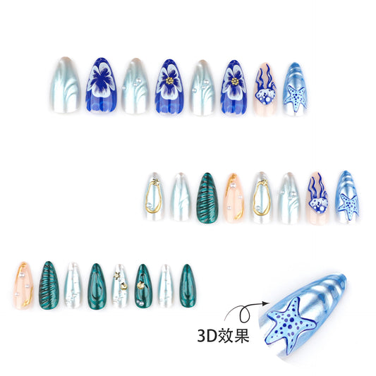 3D Ocean  Pearl Nail Art Short Almond Wearable    False Nail Wholesale｜365nails