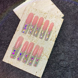 Pink Jelly Long Nails with AB Crystal Glam Tips