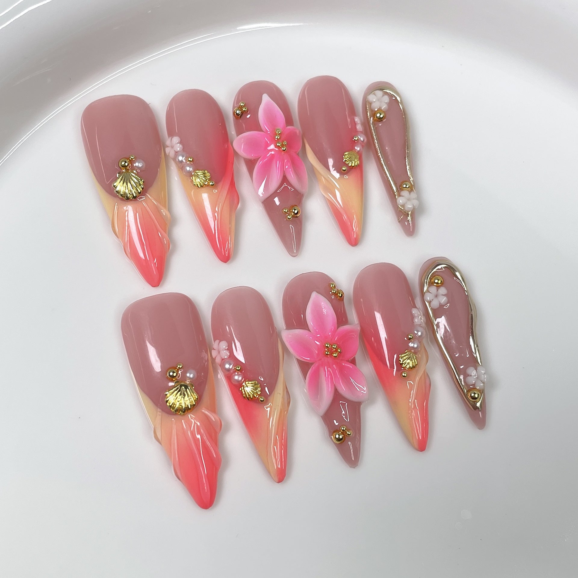 Sunset Blossom Shell Series Press-On Nails