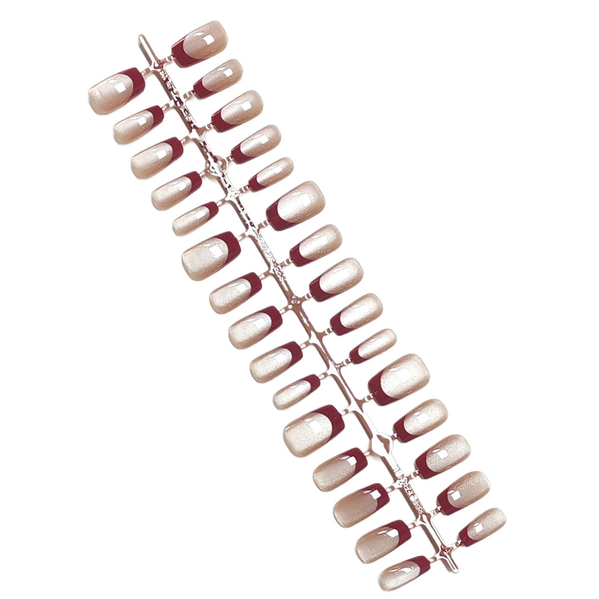 365nails Minimalist: "Ruby Cat Eye French" – Medium Almond Press On Nails (30pcs)