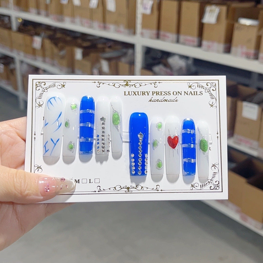 Icy Blue Minimal Heart Press On Nails