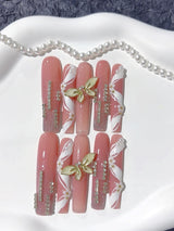 Elegant Butterfly Crystal Ombre Press On Nails