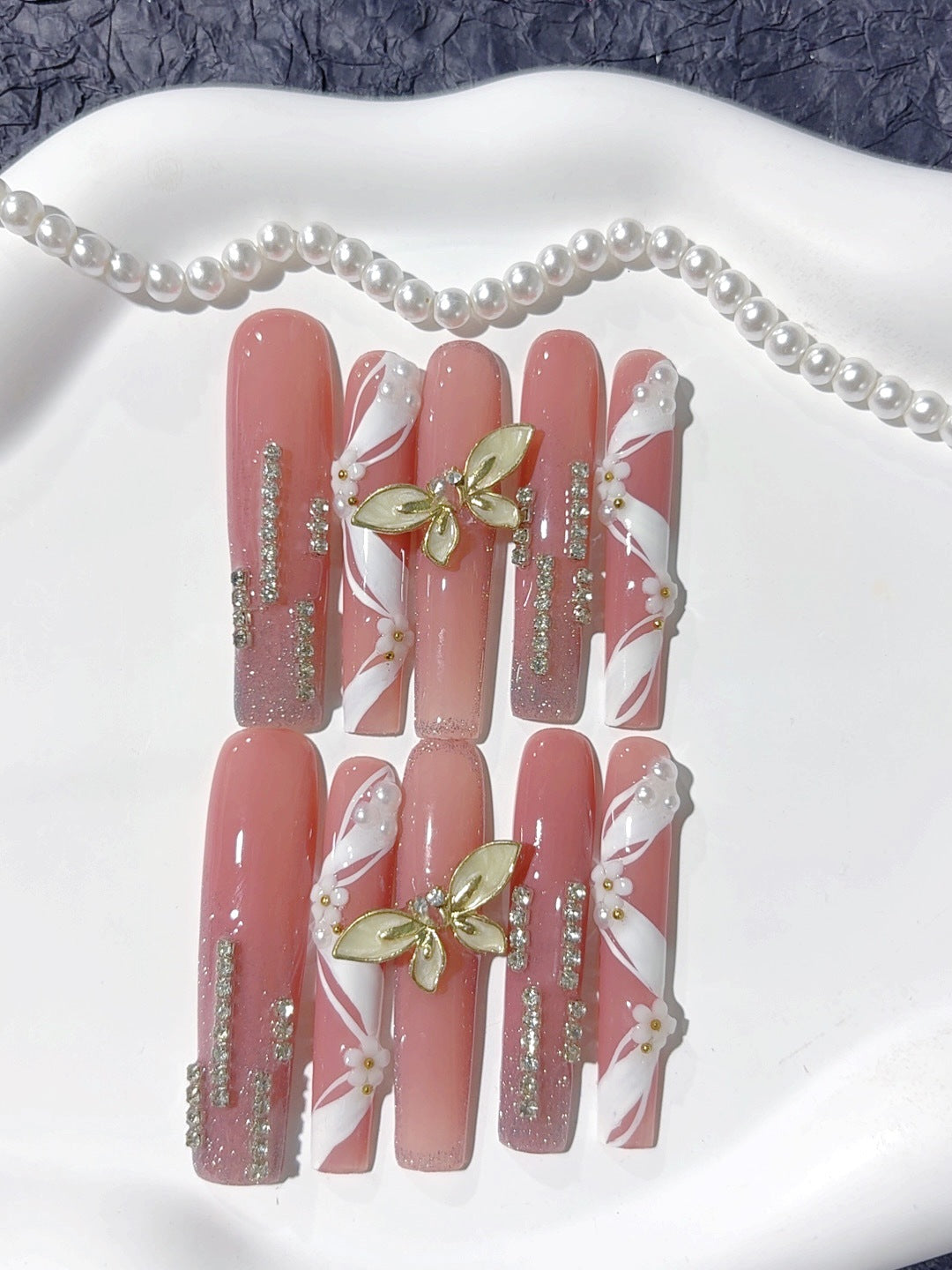 Elegant Butterfly Crystal Ombre Press On Nails