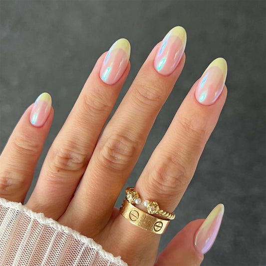 Naked powder coating simple wearing nail French yellow edge short almond manicure nail piece  hot-selling nail piece wholesale｜365nails