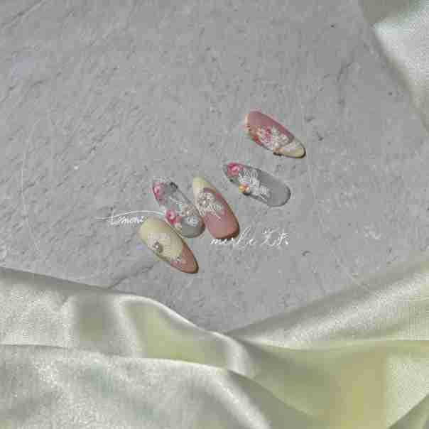 White Embossed Floral & Pearl: "Bridal Elegance" – 5D Embossed Nail Sticker