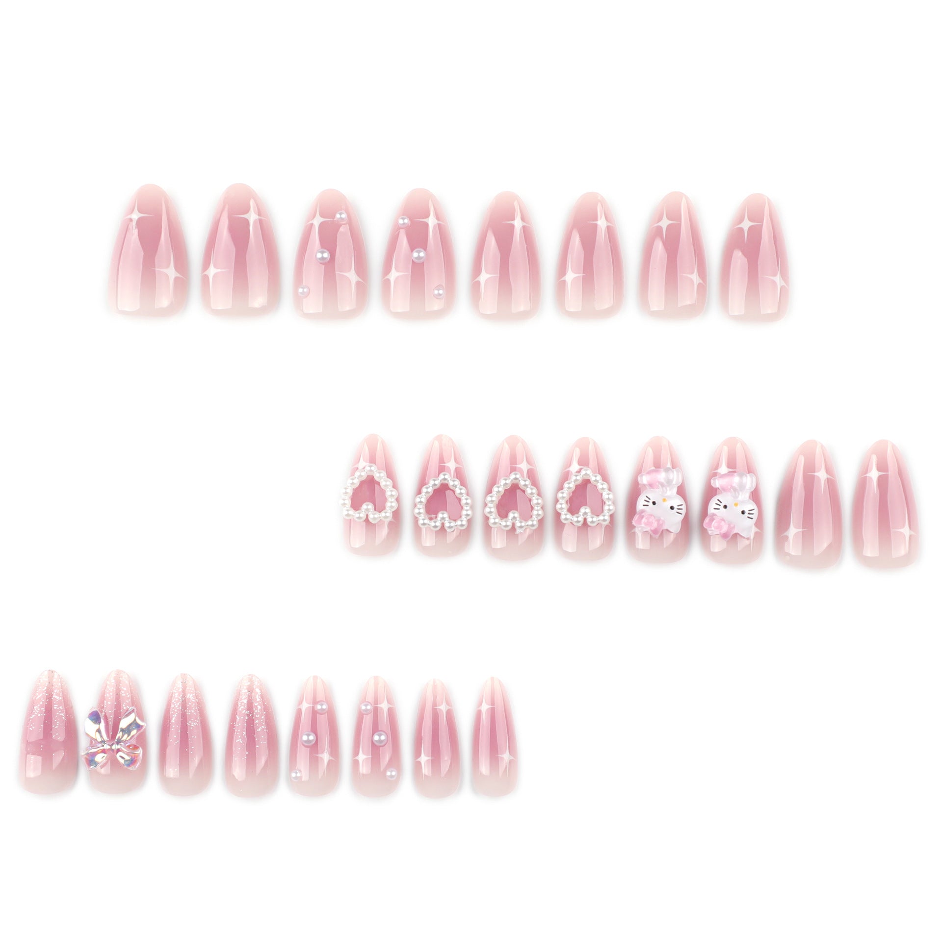 Japanese style sweet blush bow love press-on nails