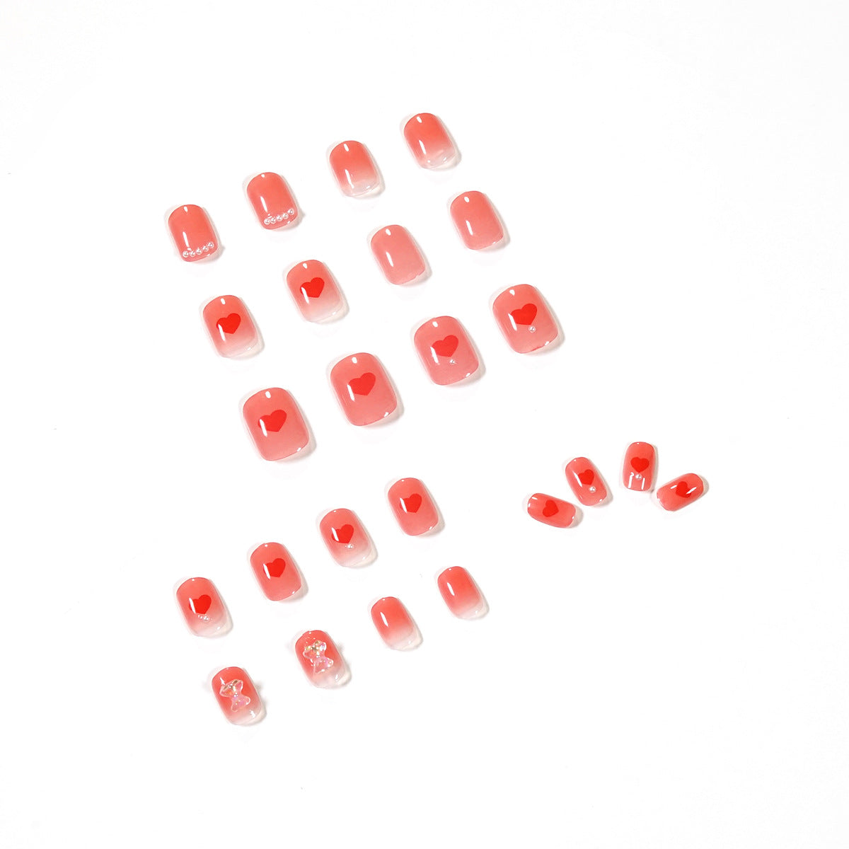 Uñas postizas con diseño de oso rojo, con diseño de roca y azúcar, con diseño de viento, para prensar y quitar (365nails)