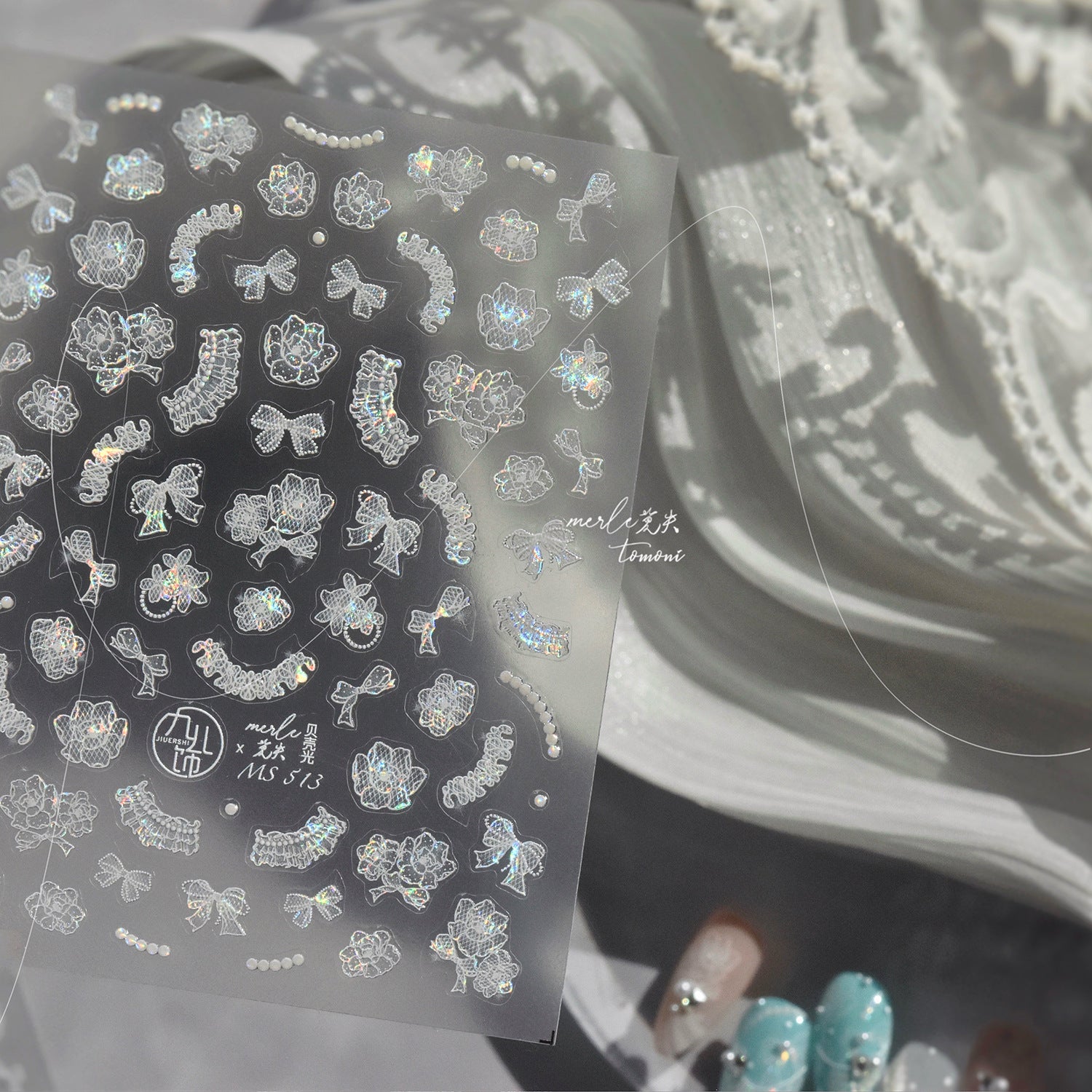 365nails: "Iridescent Lace & Bow" – nail art stickers