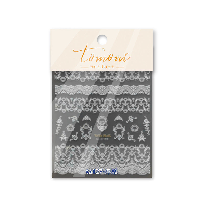Vintage Lace Embroidery Collection: "Elegant Filigree" – 3D Embossed Nail Sticker