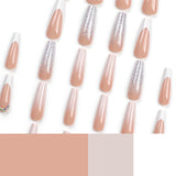 Uñas postizas francesas clásicas con purpurina, cambio gradual de color, punta de diamante, removible, producto terminado | 365nails