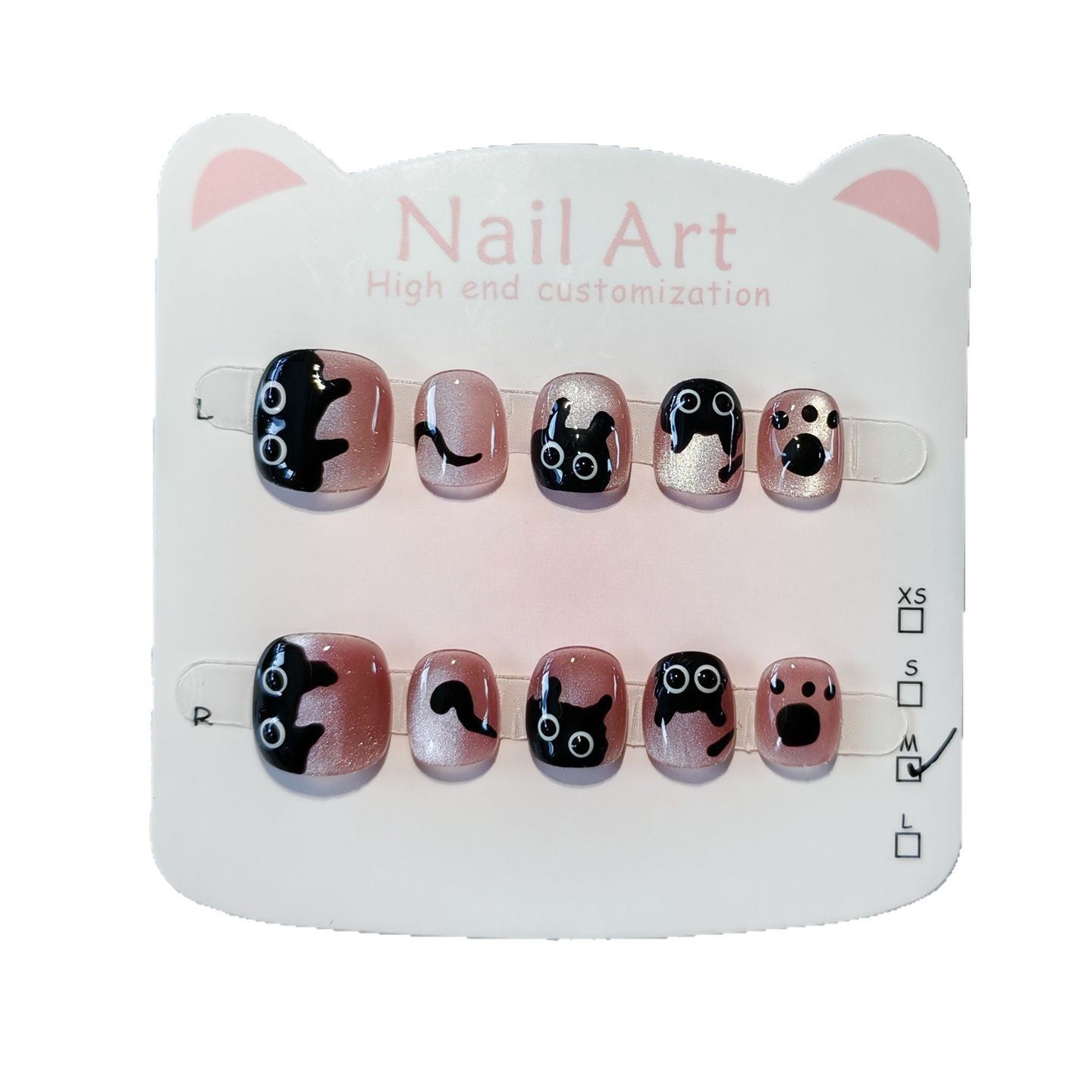 365nails: "mischievous black kitty" – short round handmade kids press-on nails