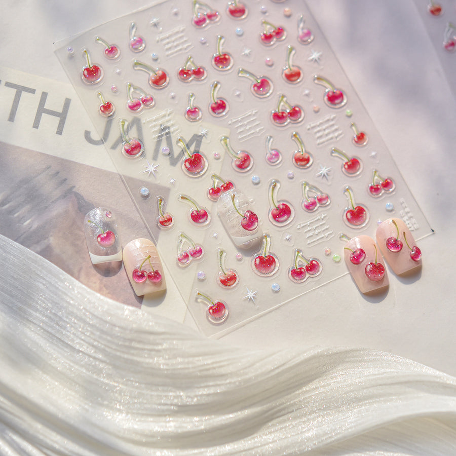 Juicy Cherry: "Summer Sweetness" – 3D Embossed Nail Sticker