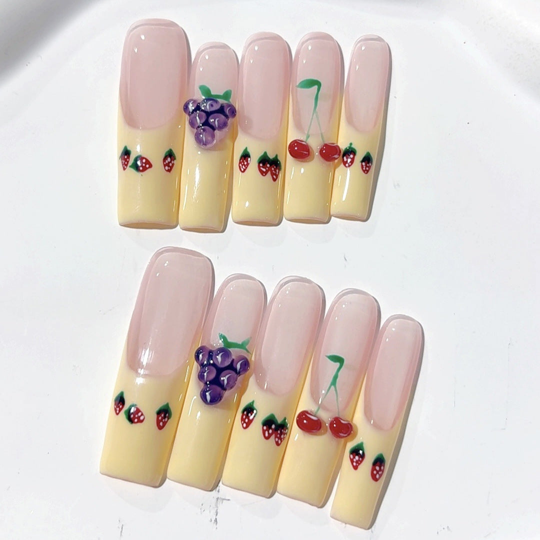 Strawberry Cherry Milk Press On Nails