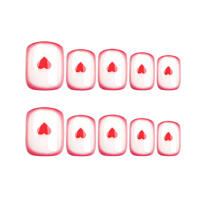 "Red Outline & Tiny Heart" - Precision Crafted Press-On Nails