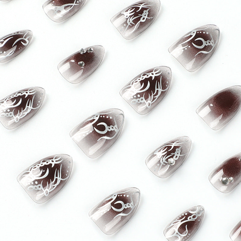 Uñas postizas cortas con diamantes de imitación negros, uñas postizas avanzadas, venta al por mayor, media pegatina, 365nails