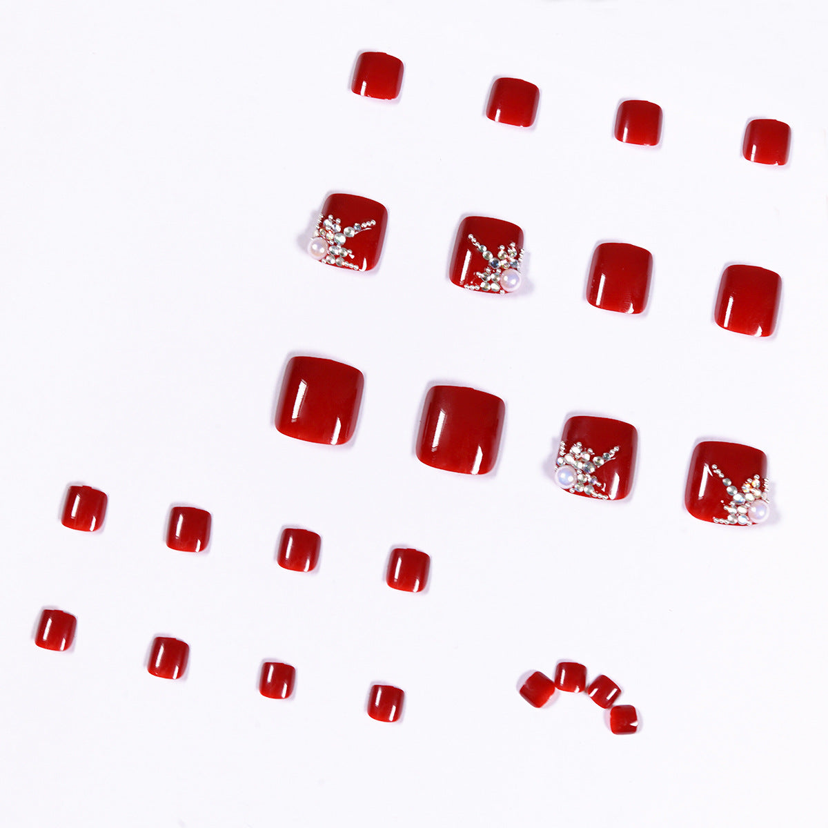 夏日閃亮水鑽 穿戴甲 美甲 成品 假甲 甲貼 腳趾甲貼片 可拆卸｜365nails