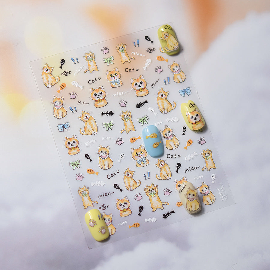 365nails: "Cute Tabby Cat & Fish" – Nail Art Stickers