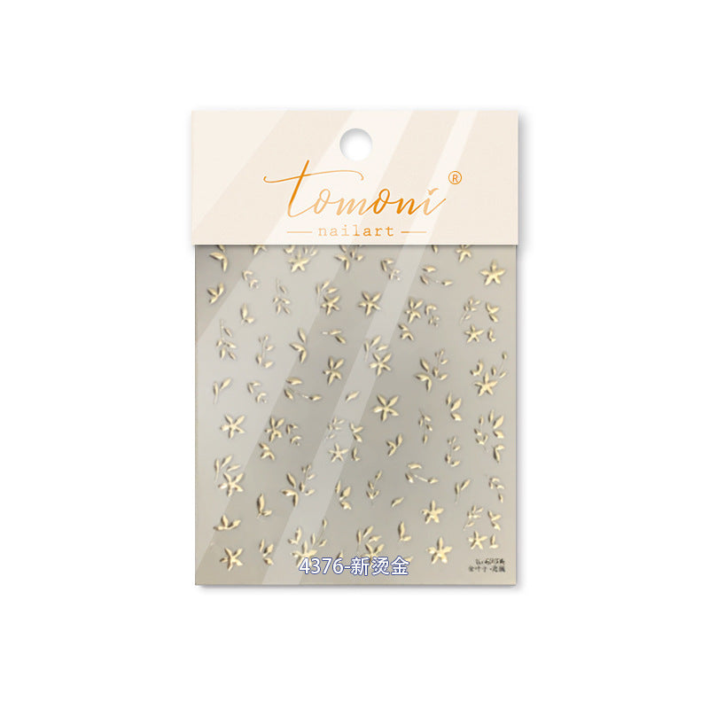 Green Gold Leaf & Star: "Fresh Spring" – 3D Embossed Nail Sticker