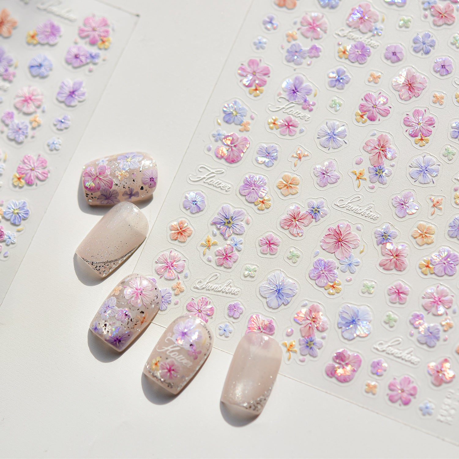 Pastel Flower Collection: "Sunshine & Pastel Wildflower" – 3D Embossed Nail Sticker
