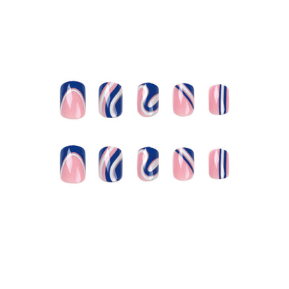 Wear nail pads Wear nail pads, French blue and white contrasting color wave nail pads Wear nail pads Short wear nail pads Wholesale｜365nails