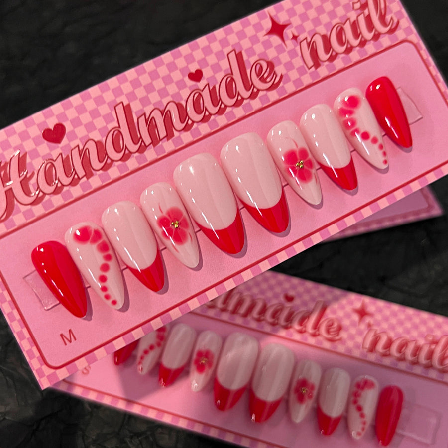 Patch floral pour faux ongles, couleur unie rouge français, vente en gros