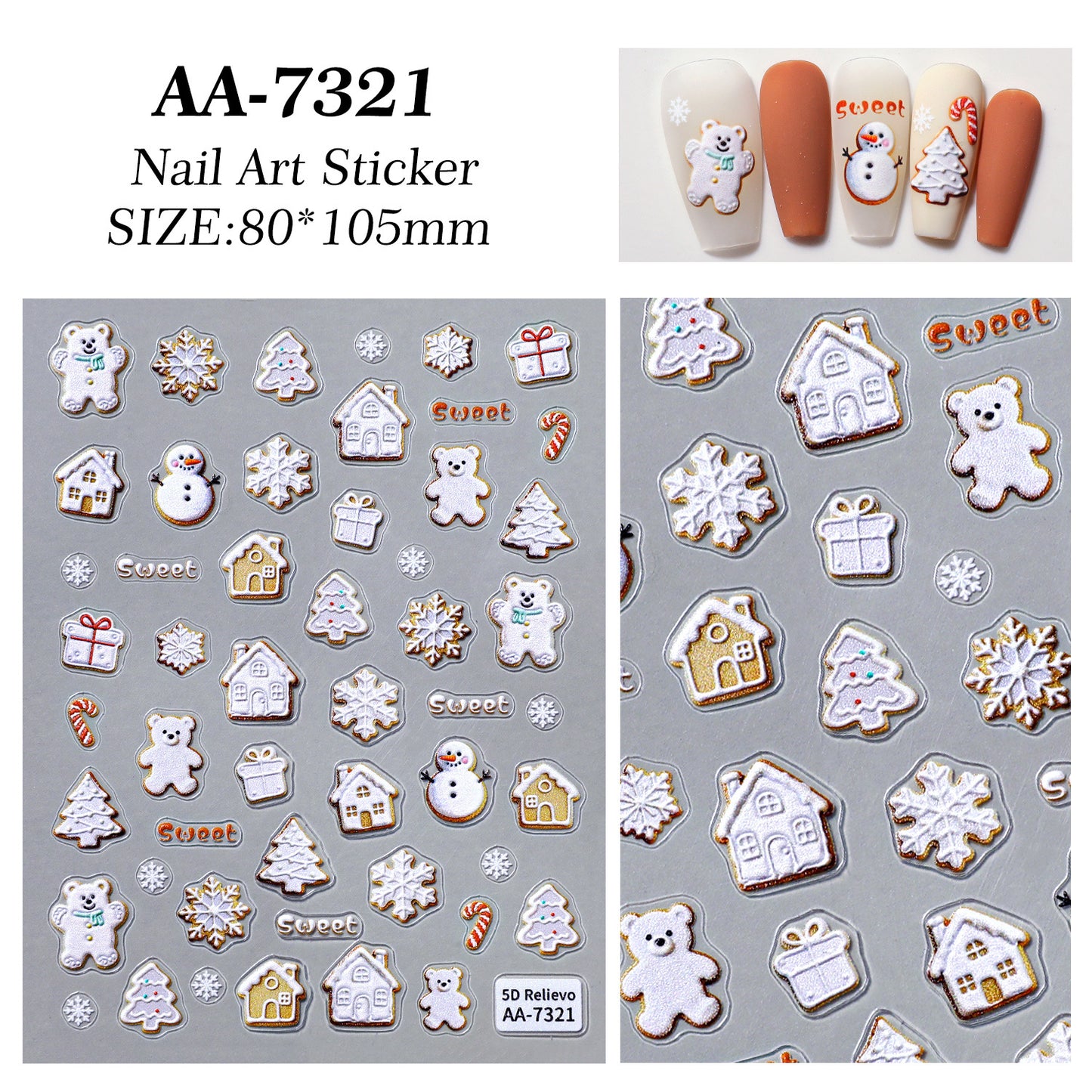 Original Christmas snowman manicure sticker 5D relief three-dimensional colored Christmas tree DIY nail sticker jewelry AA