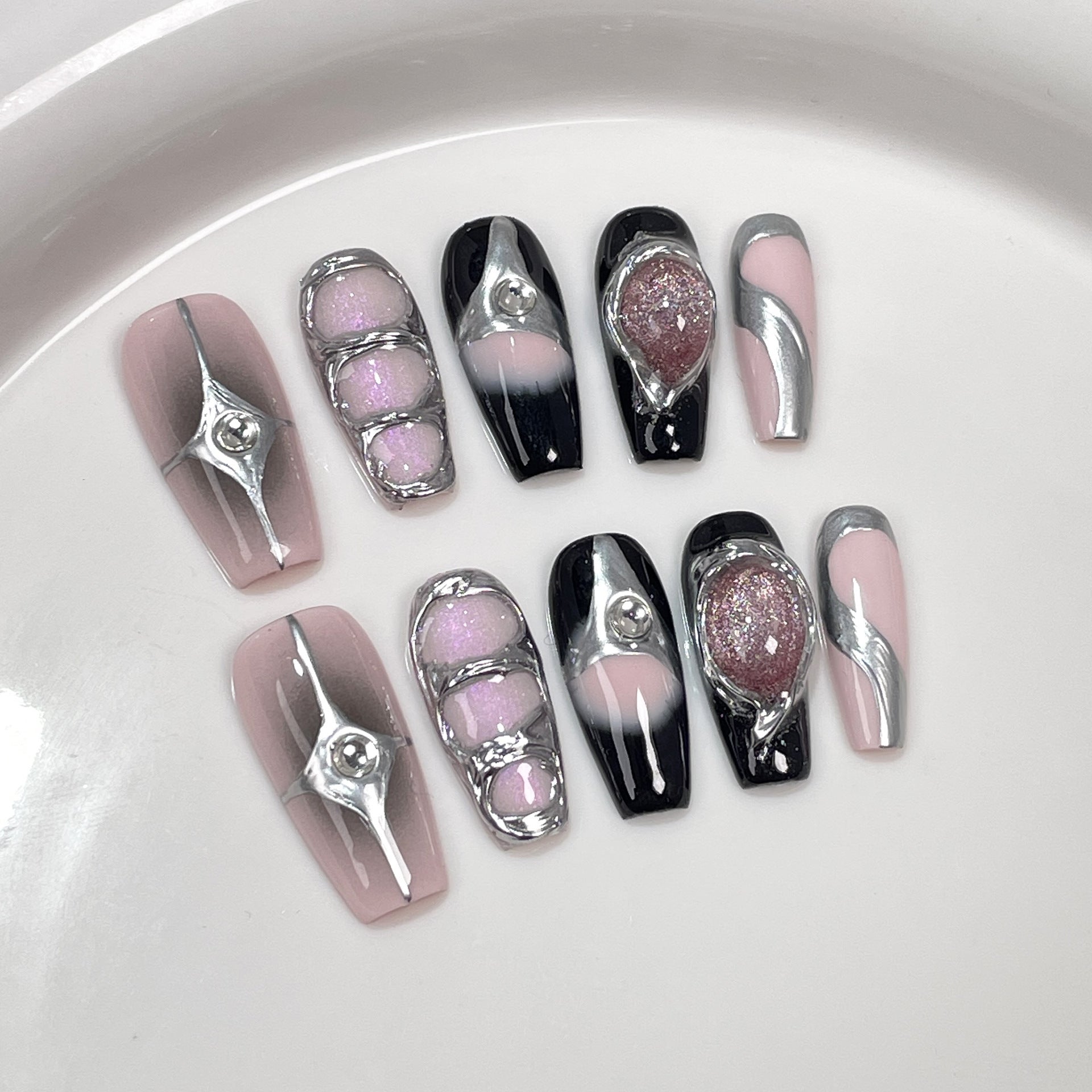 Galactic Chrome Aura Medium Press-On Nails