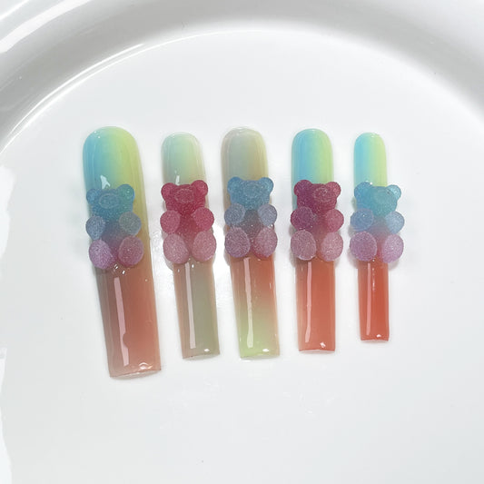 Spray gun multi-color gradual change Handmade press on nails macaron color gummy bear  super long water pipe nail art wholesale｜365nails
