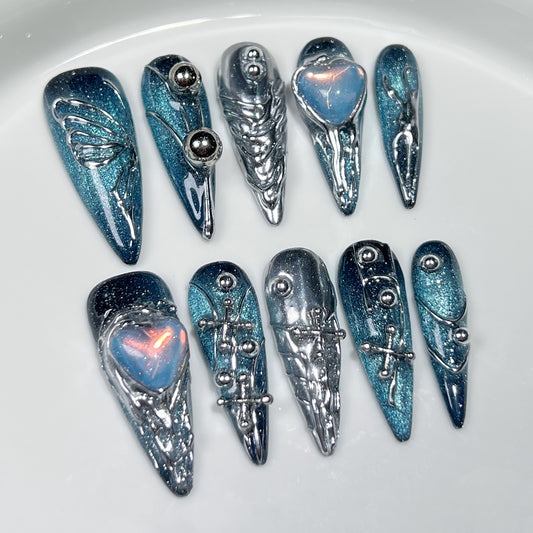 Handmade Press-on Nails Star Galaxy Creative Hand Painted Butterfly  Long Tip Nail Art Finished Patch｜365nails