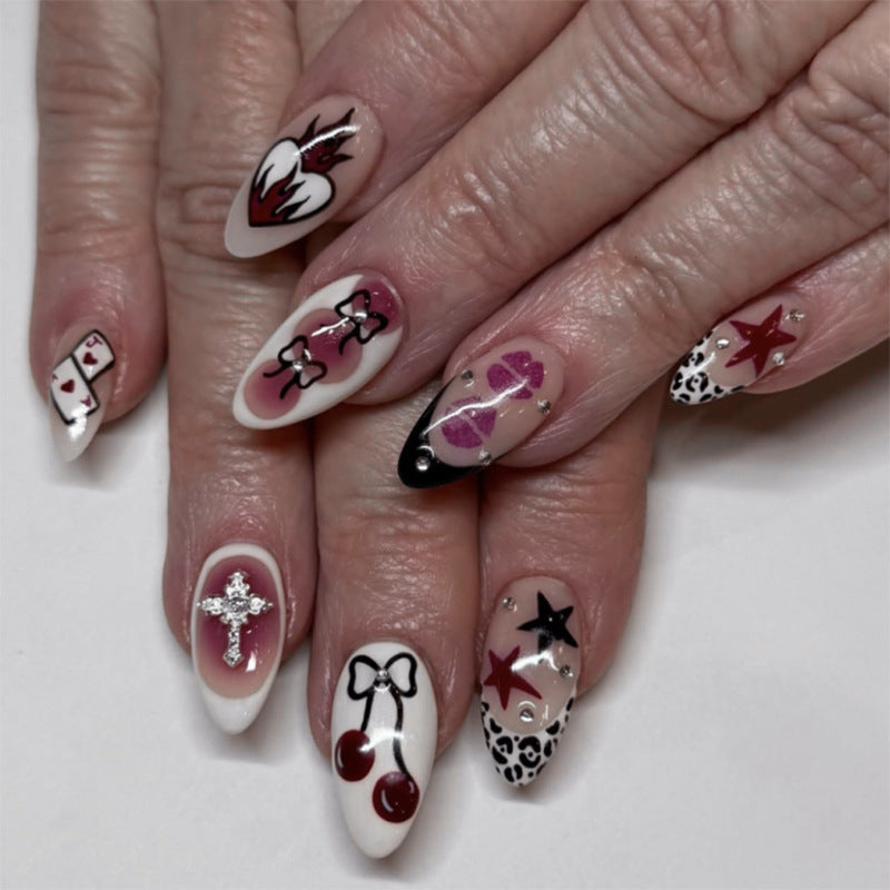 Sweet and cool short almond nail manicure, wearing nail, hot-selling   wearable   finished product wholesale｜365nails