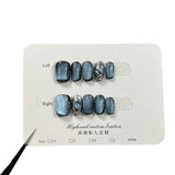 365nails Nocturne: "Midnight Sapphire" – Short Square Cat Eye & Glitter Press On Nails 24pcs