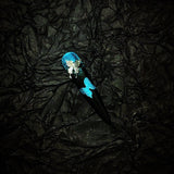 The Art Edit | Blue-Black Butterfly Stiletto Press-On Nails | Crushed Crystal Glitter + Silver Bow Charms