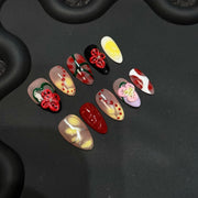 365nails: "Retro Bloom" – 3D Floral Handmade Almond Nails