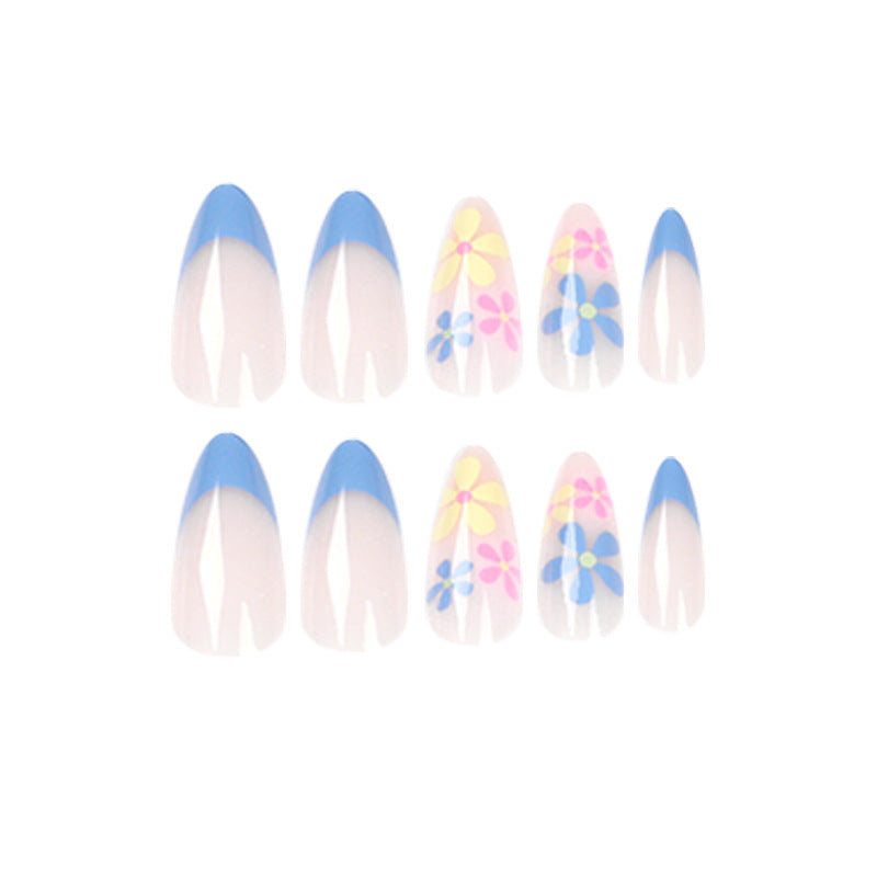 Blue Edge French Simple Flower Press on nails  Wholesale Press on nails  Nail  Nail  Nail ｜365nails