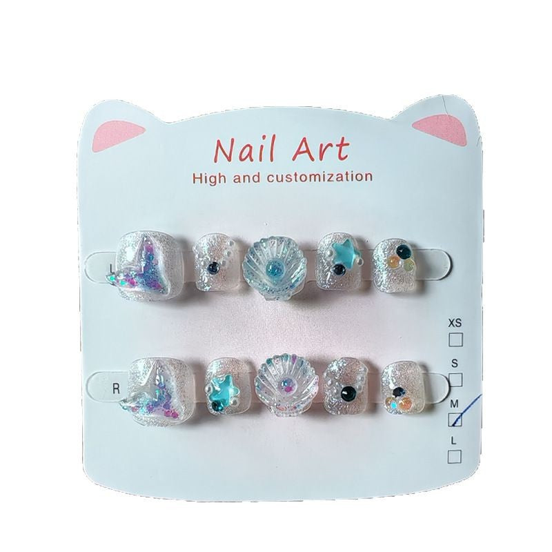 365nails: "美人魚公主" – 短款圓形手工製兒童穿戴甲