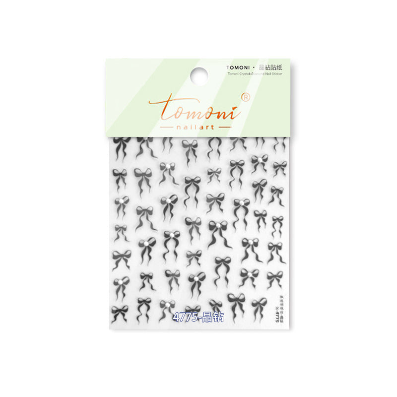 Crystal Bow Collection: "Black Crystal Bow" – 3D Embossed Nail Sticker