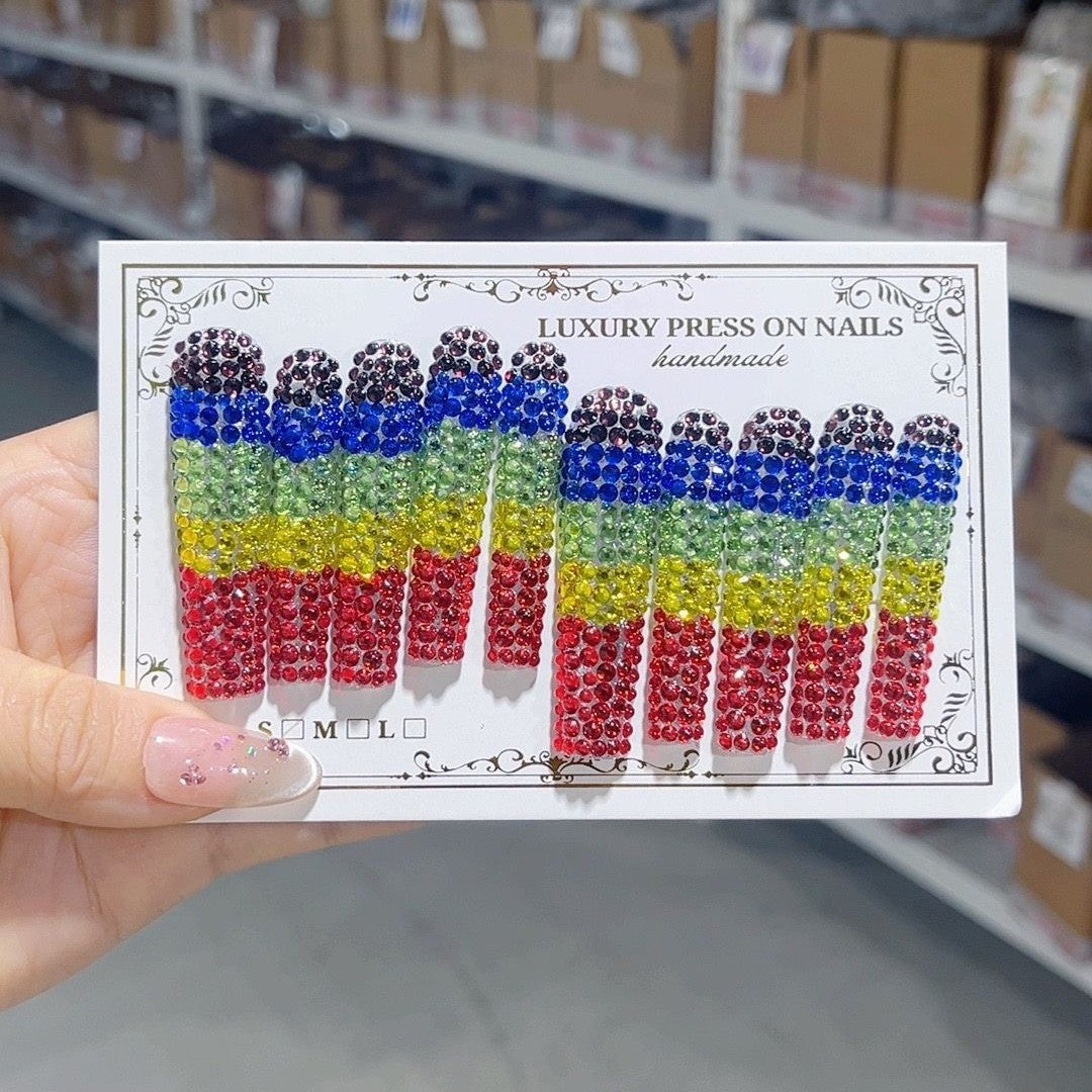 Rainbow Crystal Gradient Sparkle Press On Nail Set