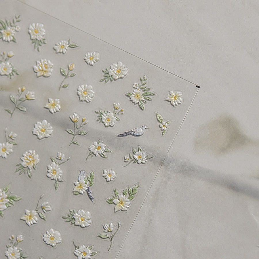 花園花鳥系列：寧靜花園 — 3D 浮雕指甲貼